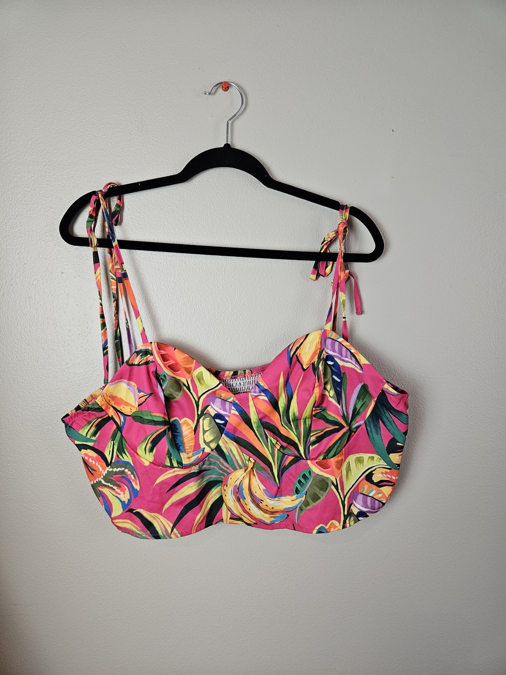 SHEIN Hot Pink Tropical Print Tie-Strap Crop Camisole